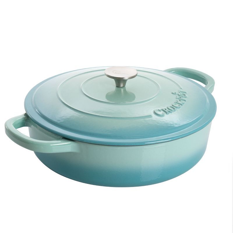 Aqua Blue 5 Quart Enameled Cast Iron Braiser with Lid