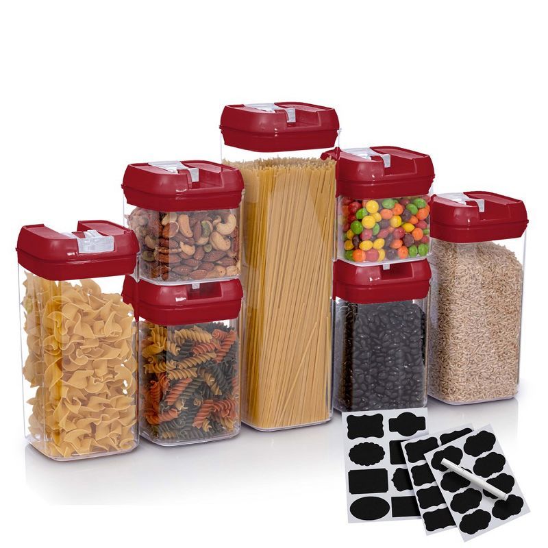 Red BPA-Free Plastic Airtight Food Storage Container Set, 7-Piece