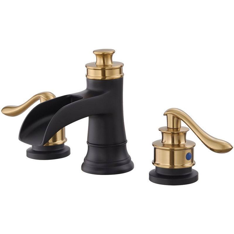 Gold and Black Widespread Double Handle Waterfall Faucet