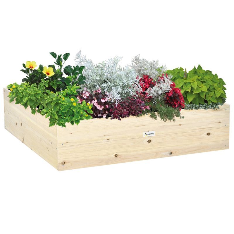 Elevated 4' x 4' Wooden Planter Box for Outdoor Gardening