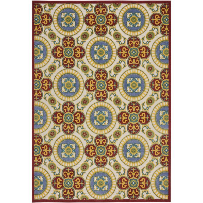 Elegant Retreat Red and Multi Spanish Tile 7'10" x 10'6" Outdoor Rug