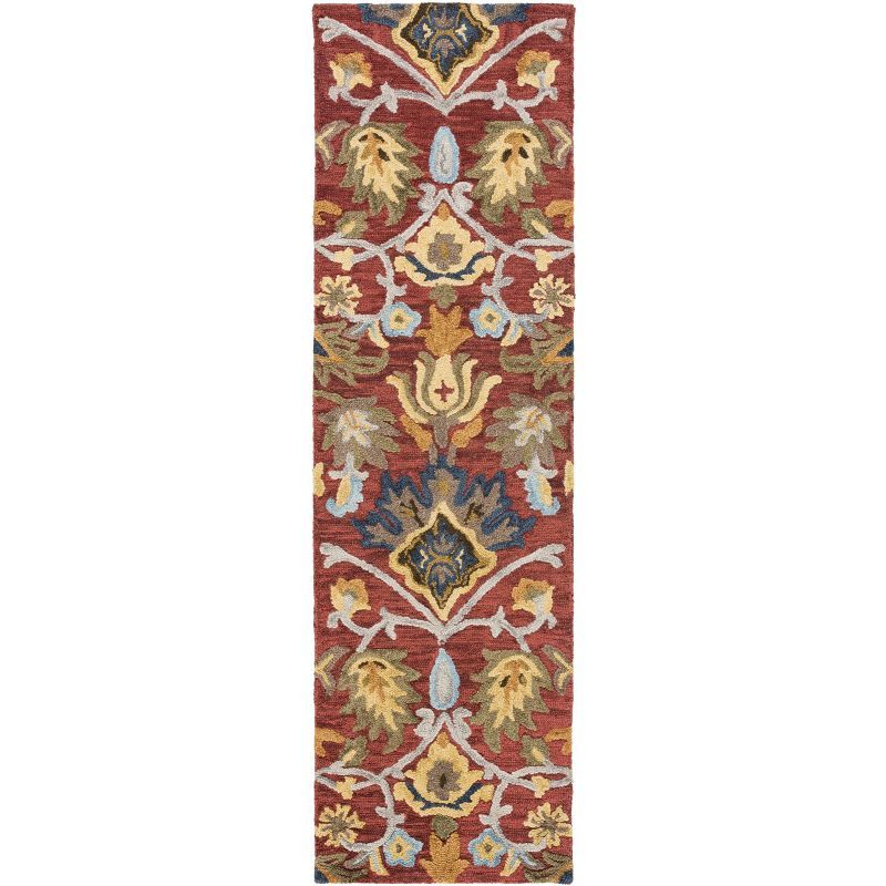 Handmade Red and Multicolor Wool Floral Runner Rug