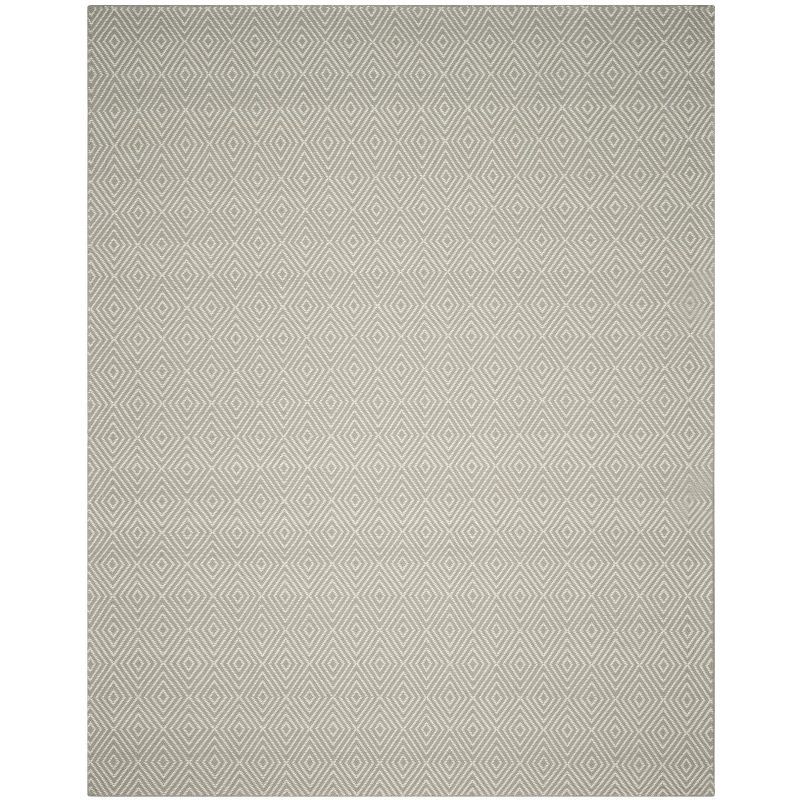 Light Grey and Ivory Hand-Hooked Wool 8' x 10' Area Rug