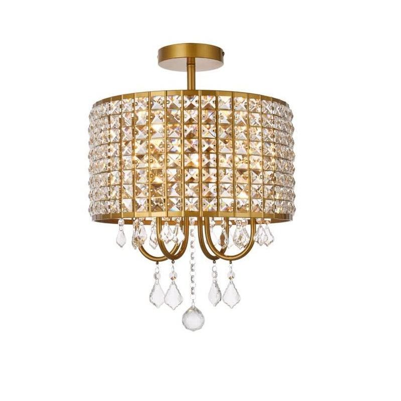 Elise 14" Brass and Crystal Flush Mount Light