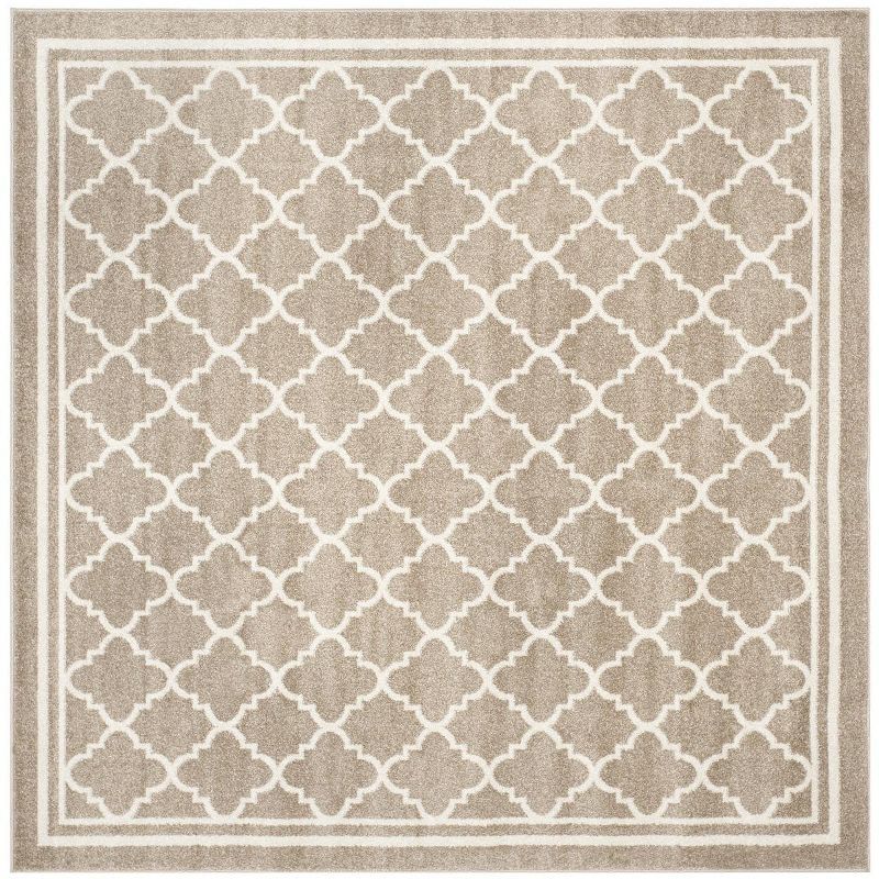 Wheat Beige Hand-Knotted Square Area Rug 8' - Stain-Resistant