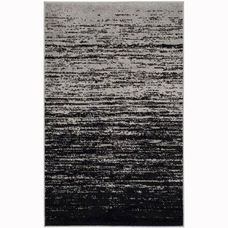 4' x 6' Silver/Black Synthetic Stripe Easy Care Area Rug