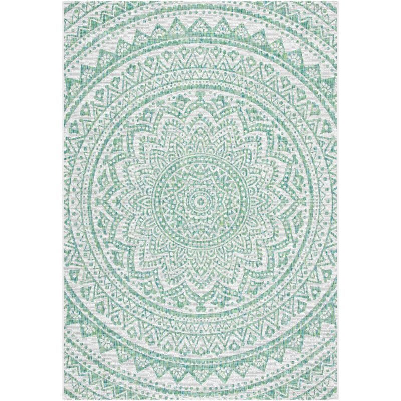 Ivory and Green Geometric Indoor/Outdoor Area Rug