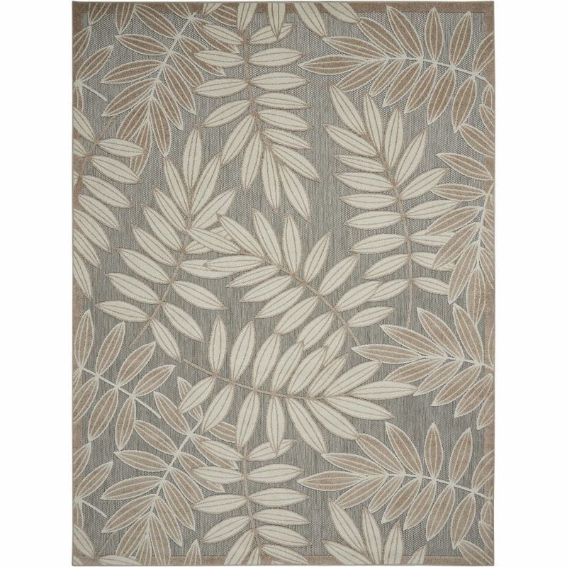 Aloha Natural Floral Leaf 7'10" x 10'6" Synthetic Outdoor Rug