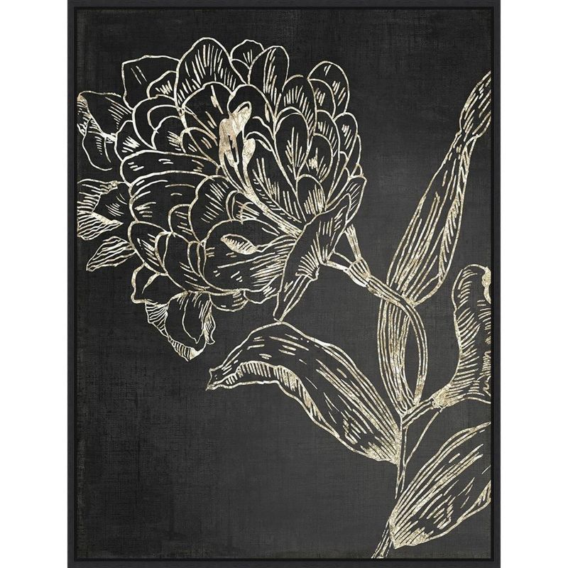 Golden Flower Folklore Black and Gold Canvas Wall Art