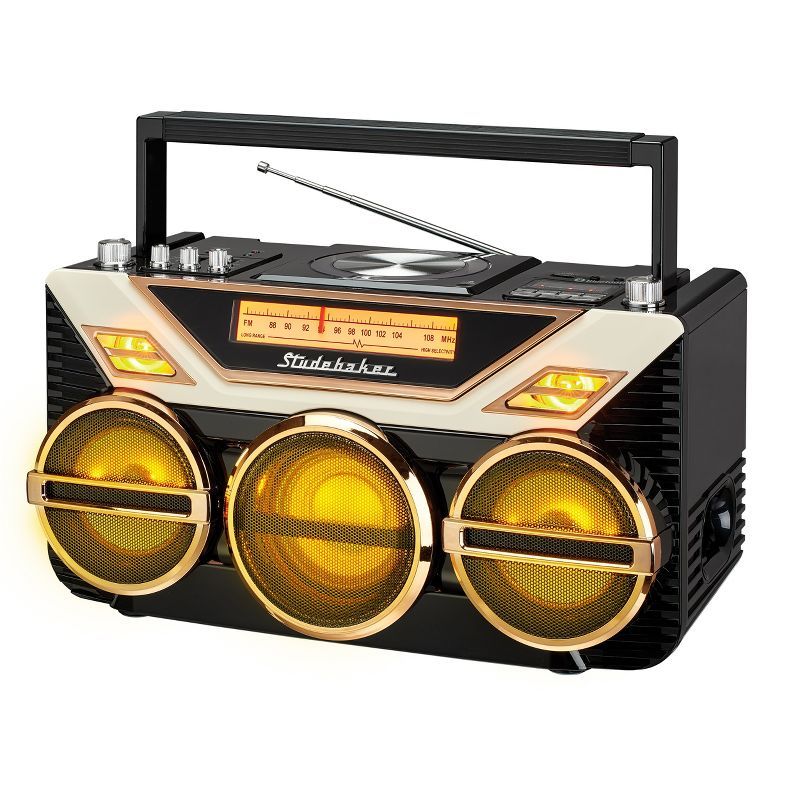 Studebaker Black Retro Boombox with Bluetooth and CD Player