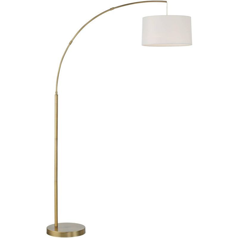 Elegant 72" Brass Arc Floor Lamp with White Linen Shade