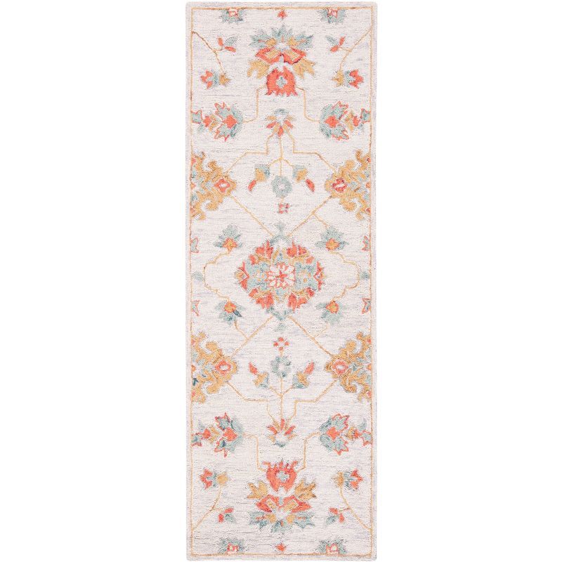Hand-Tufted Wool Runner Rug in Silver and Red, 2'3" x 7'