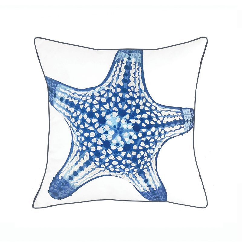 Blue Starfish Embroidered Square Indoor/Outdoor Throw Pillow