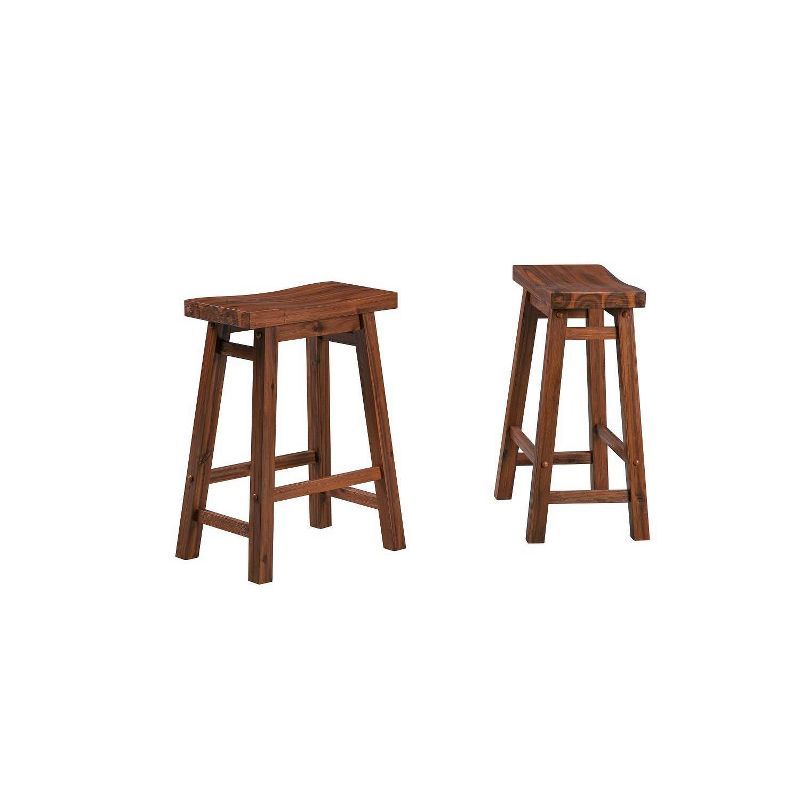 Chestnut Wire-Brush 24" Saddle Style Wood Barstools - Set of 2