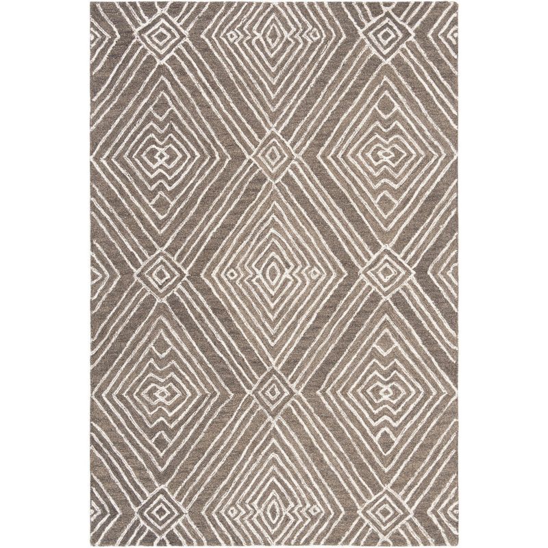 Ivory and Dark Grey Hand-Tufted Wool Geometric Rug