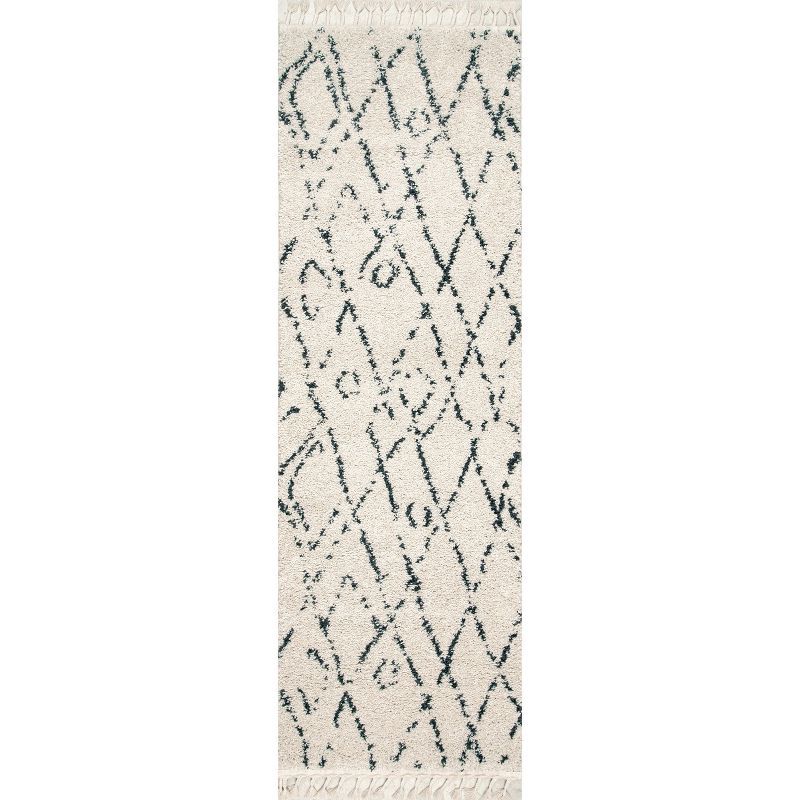 Off-White Geometric Shag Runner Rug, 2' 8" x 8'
