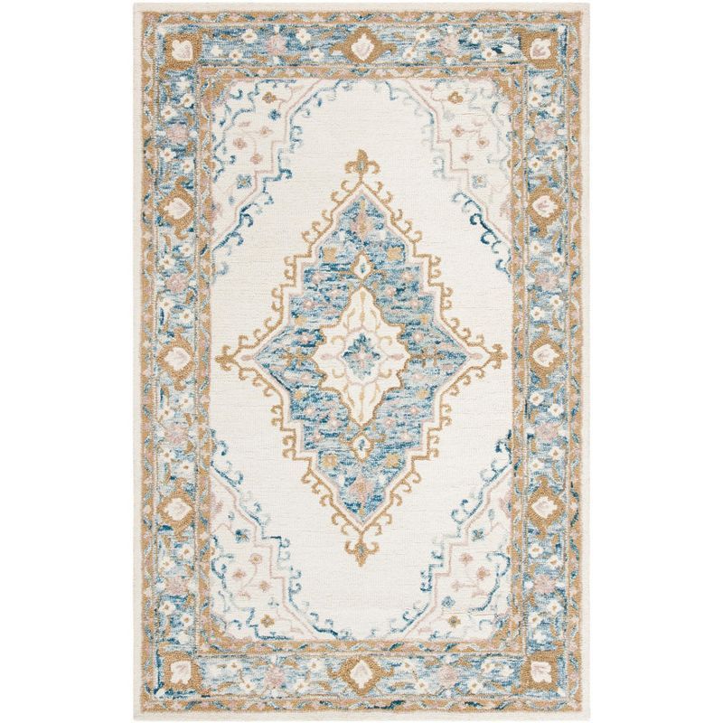 Ivory and Blue Hand-Tufted Wool Area Rug, 2'3" x 4'