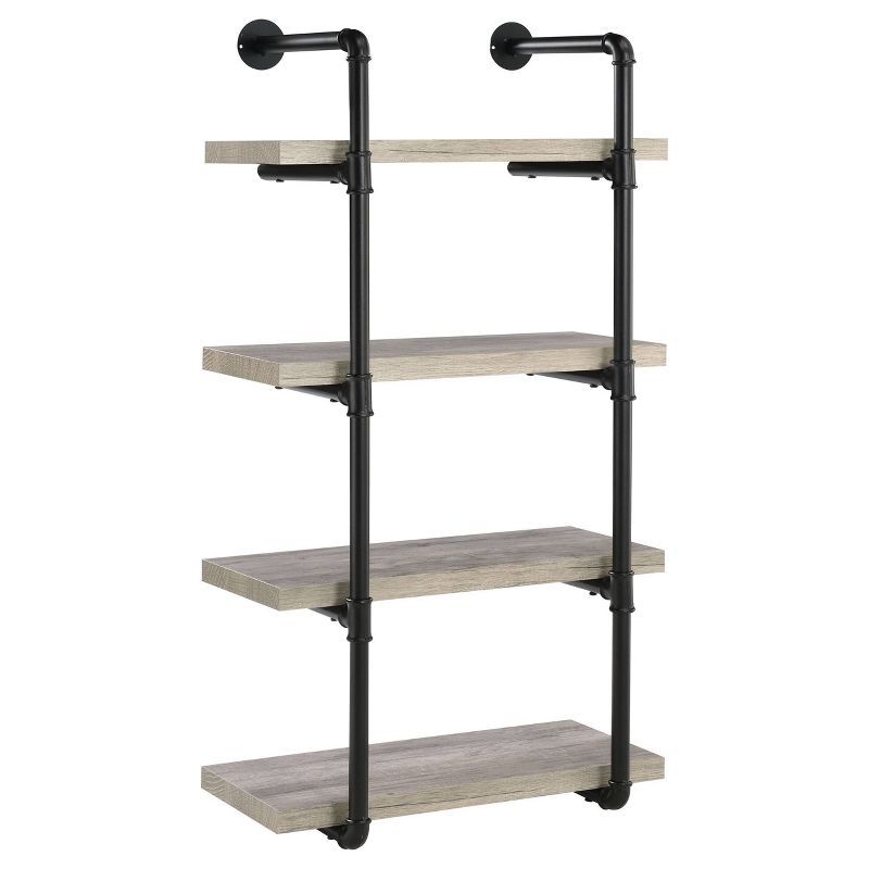 Gray Driftwood Industrial Wall Shelf with Black Pipe Frame