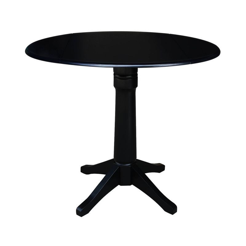 Elegant 45" Round Black Wood Dual Drop Leaf Counter Height Table