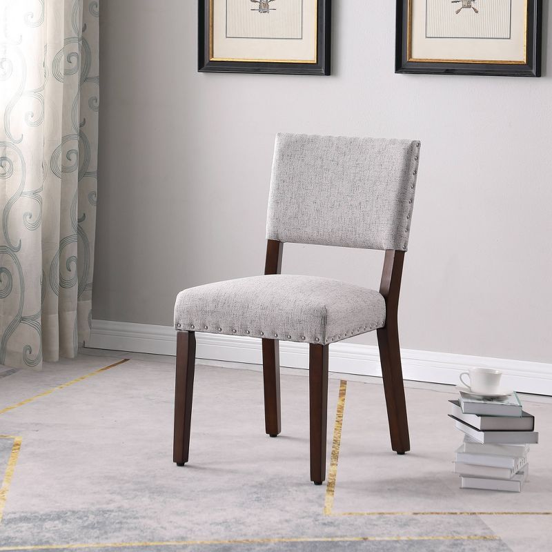 Gray Upholstered Parsons Side Chair with Wood Legs
