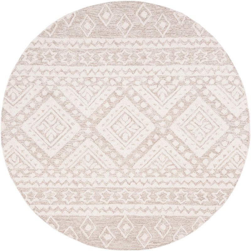 Beige Ivory 5' Round Hand-Tufted Wool Area Rug