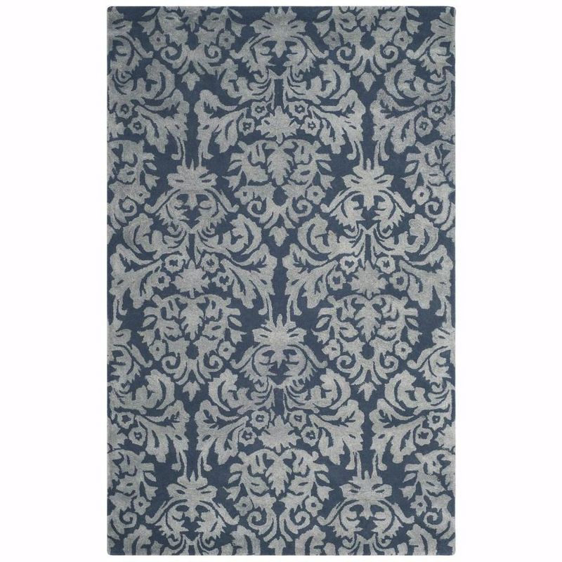 Navy and Grey Hand-Tufted Wool Rectangular Area Rug