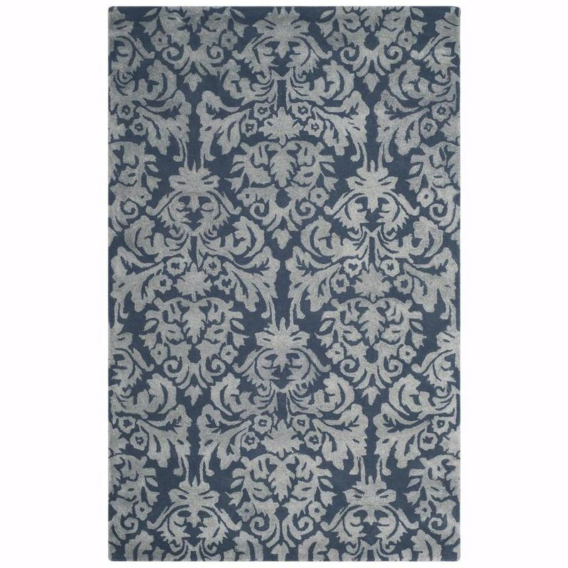 Navy and Grey Hand-Tufted Wool Rectangular Area Rug