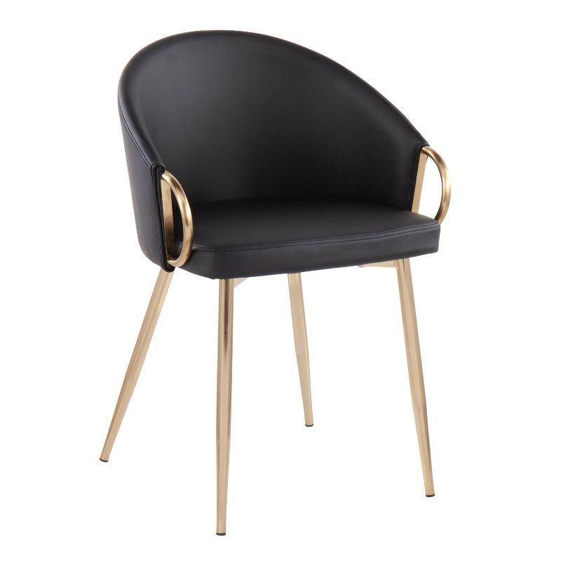 Claire Black Faux Leather Arm Chair with Gold Metal Frame