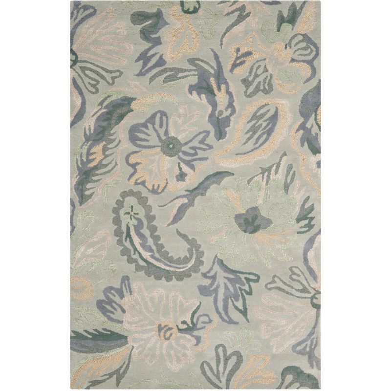 Handmade Gray Floral Wool 5' x 8' Area Rug