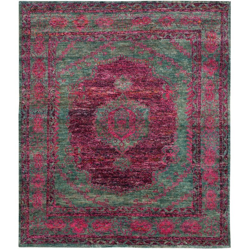 Tangier Slate Blue and Fuchsia Hand-Knotted Wool Area Rug 8' x 10'