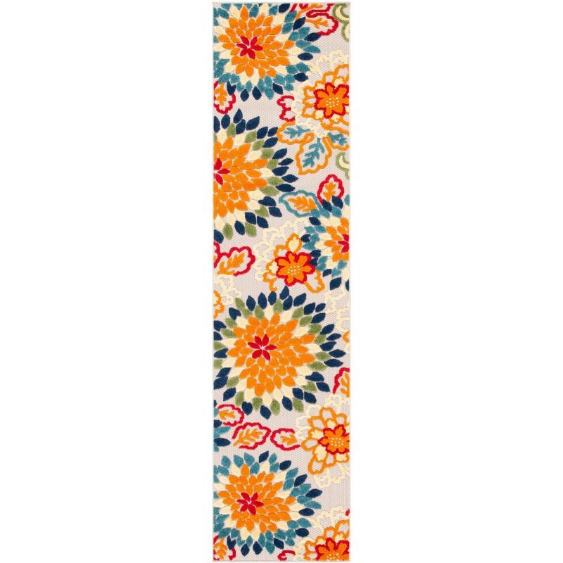 Ivory and Orange Floral Synthetic Runner Rug, 2'2" x 7'