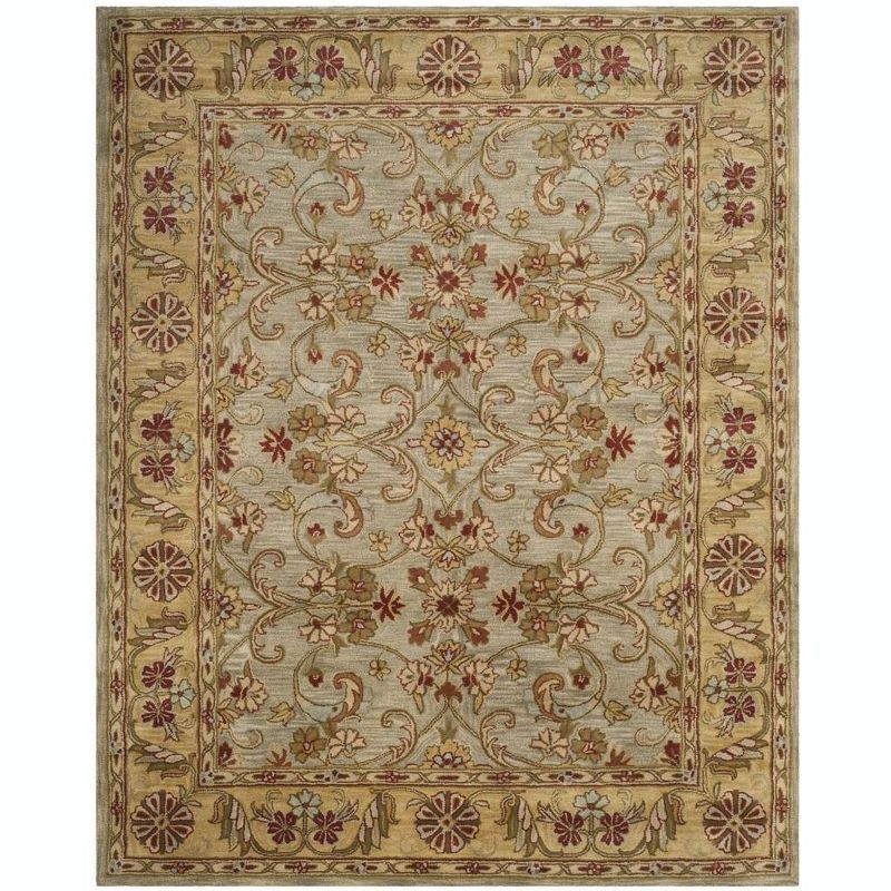 Handmade Light Green and Gold Wool Rectangular Area Rug