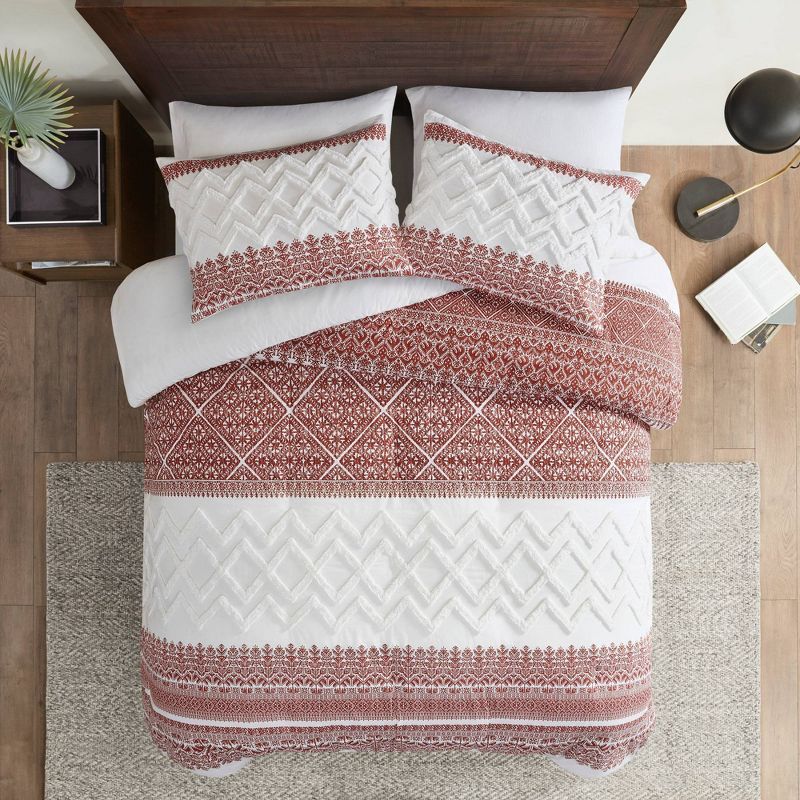 Mila Full/Queen Cotton Duvet Cover Set with Chenille Tufting