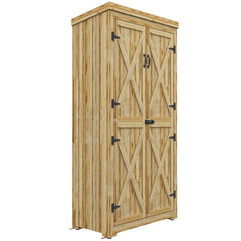 Natural Brown Wooden Outdoor Storage Cabinet with Shelving