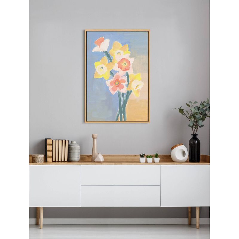 April Morning Floral Abstract Canvas Print with Natural Frame