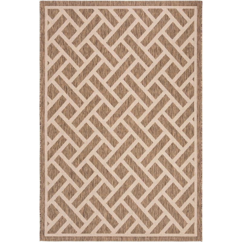 Courtyard Geometric Brown/Light Beige Indoor/Outdoor Rectangular Rug