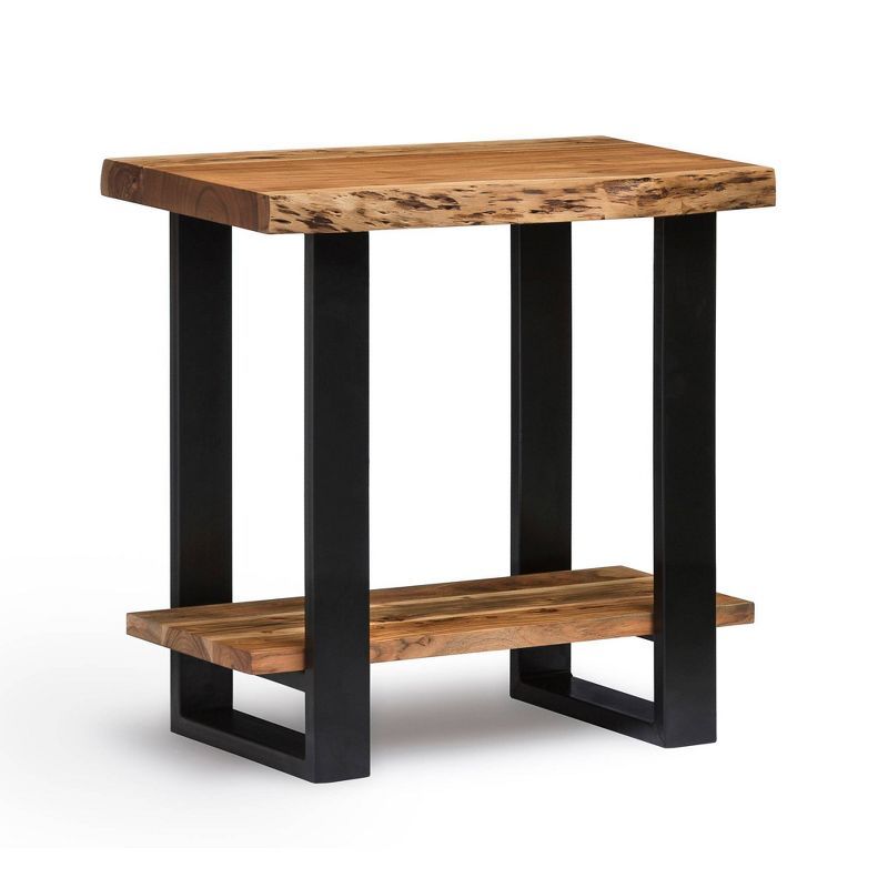 Alpine Natural Acacia Wood Live Edge End Table with Black Metal Legs