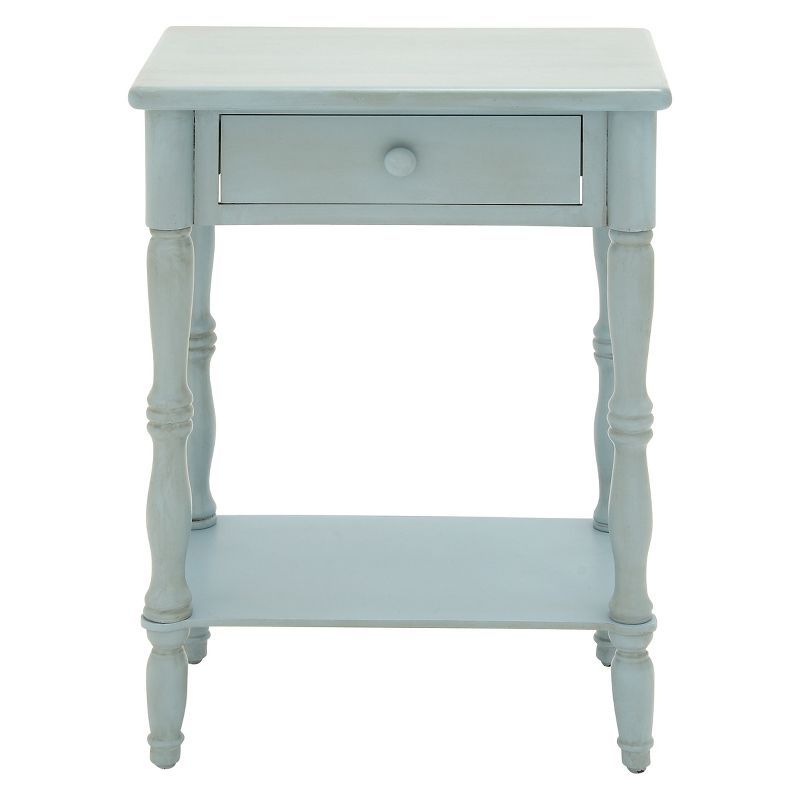 Aqua Blue Weathered Wood Accent Table with Storage