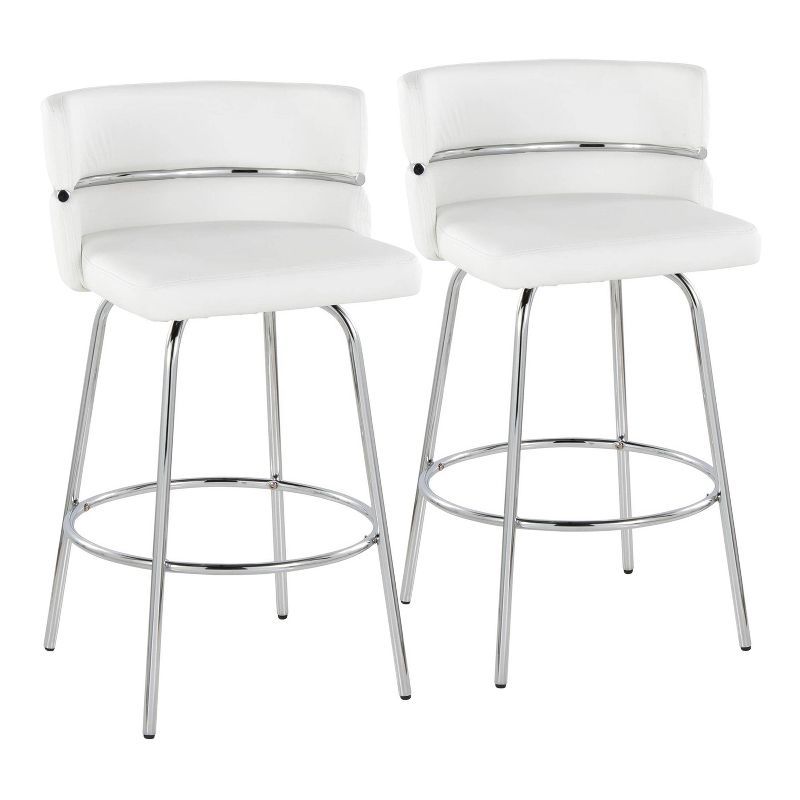 Set of 2 White Faux Leather Swivel Counter Stools with Chrome Frame