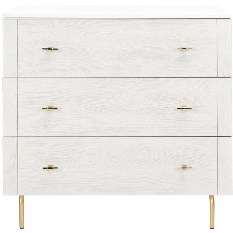 Mid-Century White and Whitewashed 41" Horizontal Dresser with Gold Accents