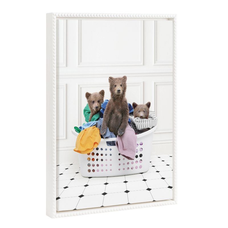 18"x24" White Beaded Frame Three Bears in Laundry Basket Canvas Print