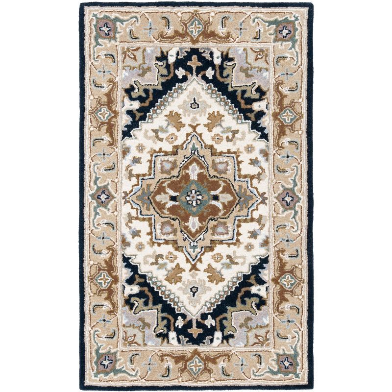 Beige and Navy Hand-Tufted Wool Rectangular Area Rug