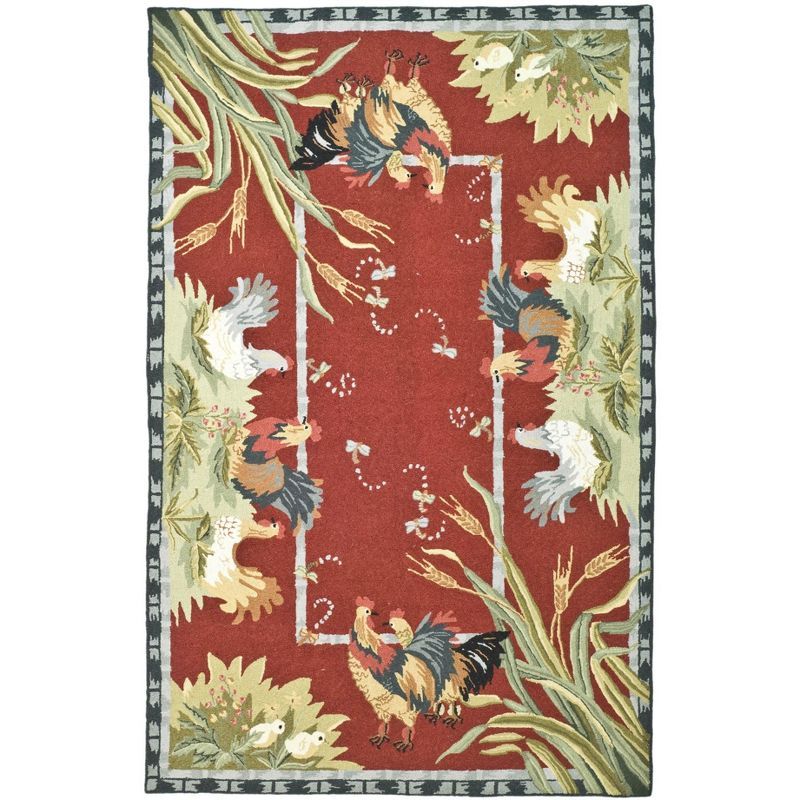 Chelsea Hand-Hooked Red Wool Rooster Area Rug