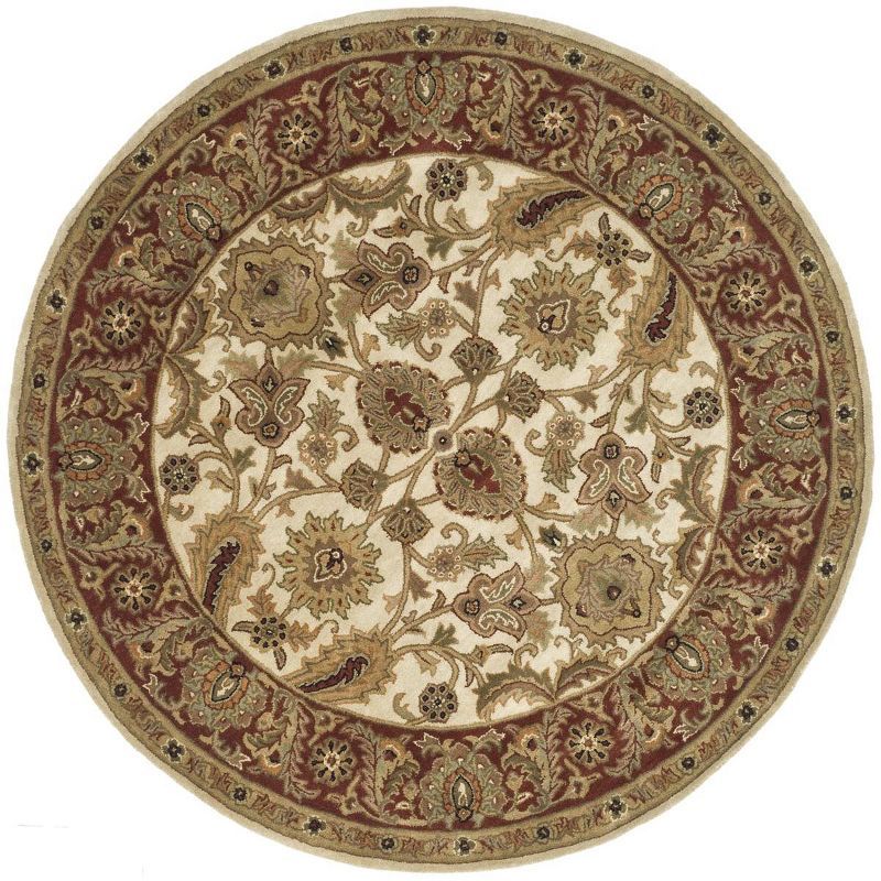 Ivory and Red Round Hand-Tufted Wool Area Rug, 3'6"