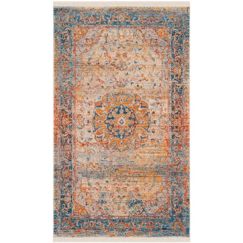 Vintage Persian Blue and Multicolor Synthetic Area Rug