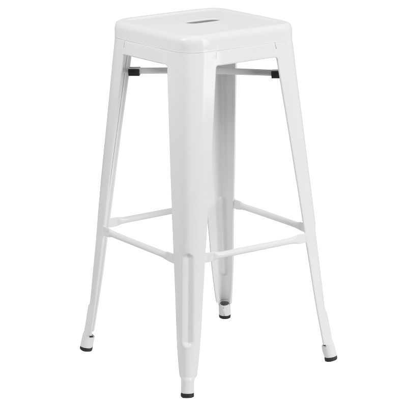 White 30" Backless Metal Indoor-Outdoor Stool