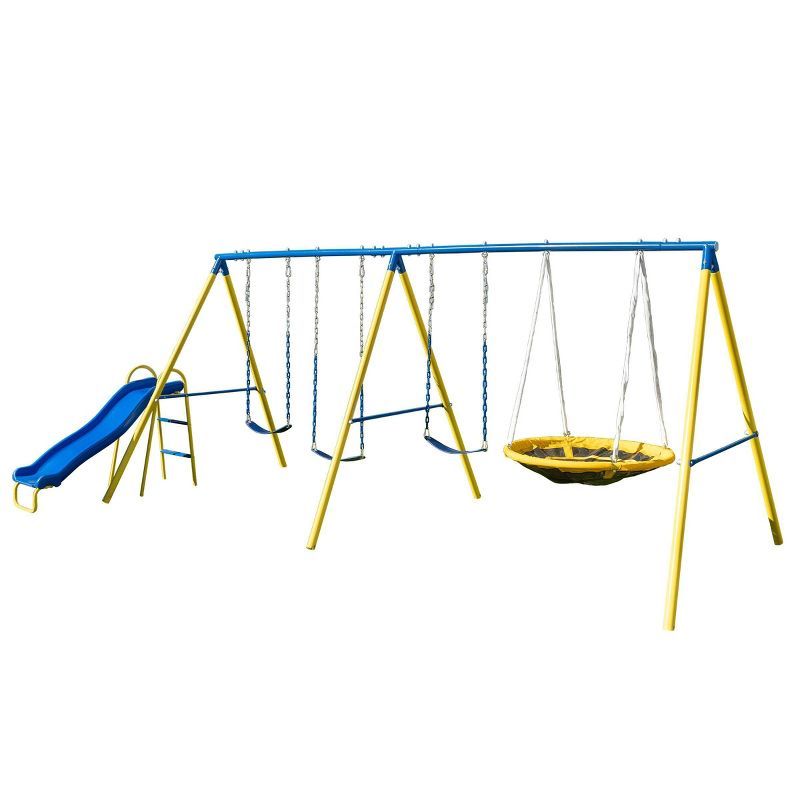 Sportspower Blue and Yellow Metal Swing Set with Slide