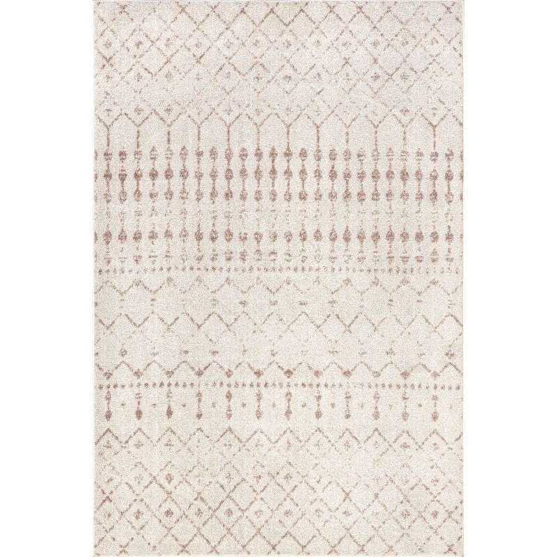 Neutral Faded Synthetic Round Trellis Area Rug, 6'