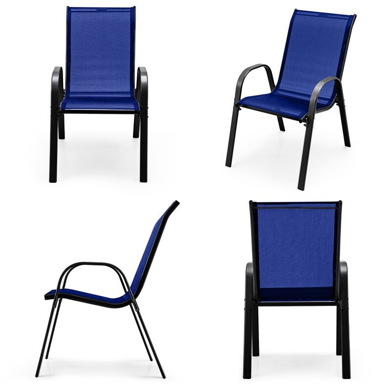 Navy Stackable Outdoor Dining Chairs with Armrests, Set of 4