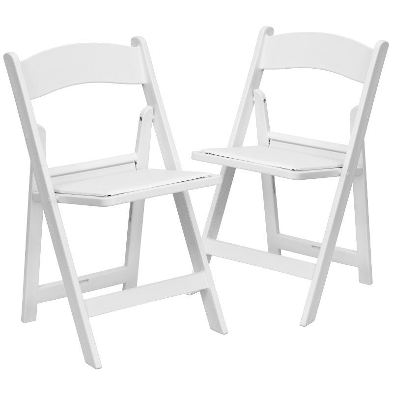 White Resin Folding Chair Set with Vinyl Padded Seat